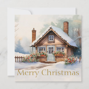 Frohe Weihnachtshütte in verschneiten Landschaften