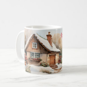 Frohe Weihnachtshütte in verschneiten Landschaften Kaffeetasse