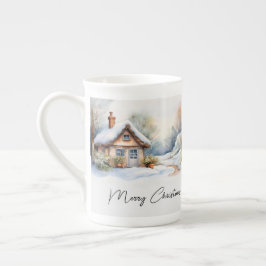 Frohe Weihnachtshütte in verschneiten Landschaften Prozellantasse