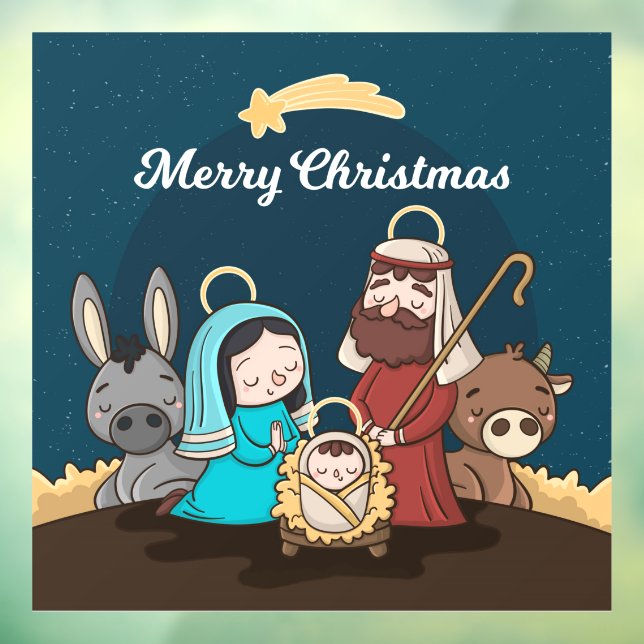 Frohe Weihnachtsjunge Jesus Krippe Fensteraufkleber (Blatt 3)