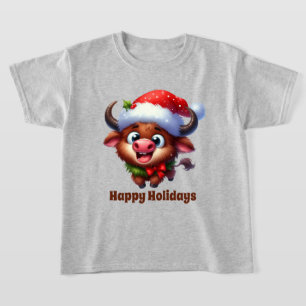 Frohe Weihnachtsjungen Büffel fügen Text T-Shirt