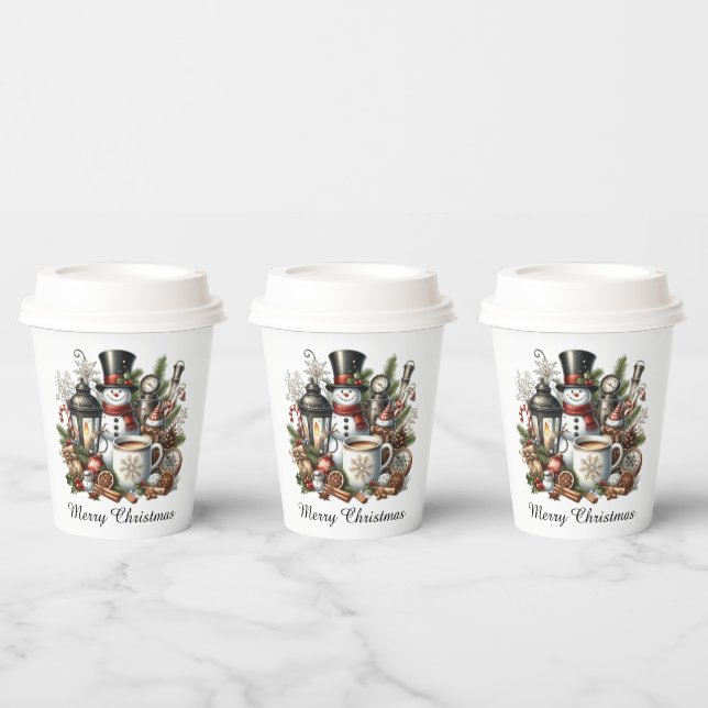 Frohe Weihnachtskaffee Schneemann Pappbecher (Multi)