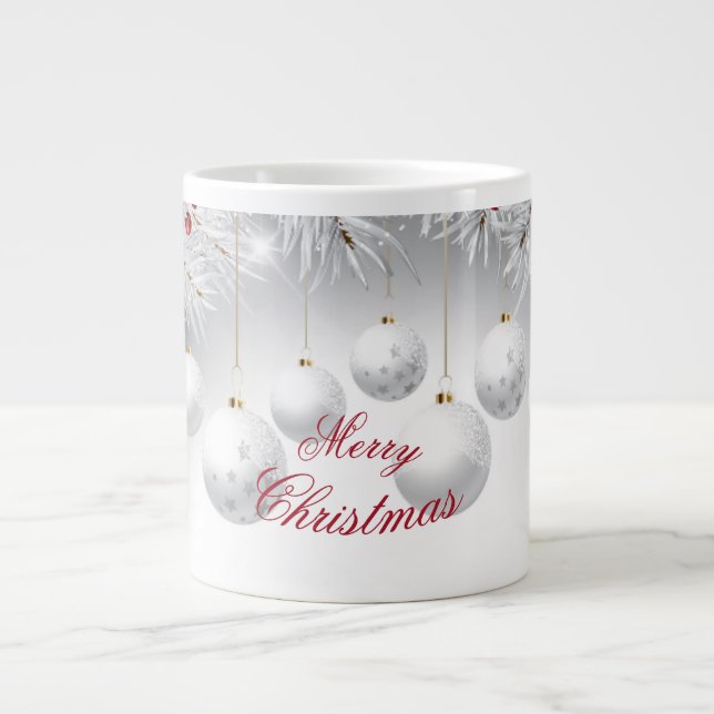 Frohe Weihnachtskaffee-Tasse mit grauen Kugeln Jumbo-Tasse (Vorderseite)
