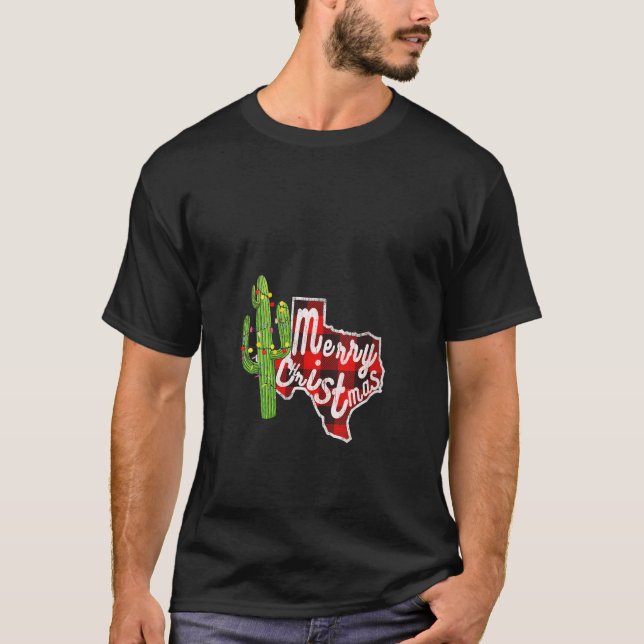 Frohe Weihnachtskaktus Xmas Tree Lights Texas Buff T-Shirt (Vorderseite)