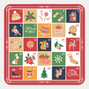 Frohe Weihnachtskalender Poinsettia Red Quadratischer Aufkleber