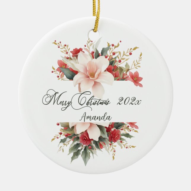 Frohe Weihnachtskalligrafie Aquarellfarben Keramik Ornament (Vorne)