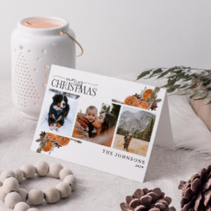 Frohe Weihnachtskalligrafie Citrus Botanisches Fot Feiertagskarte