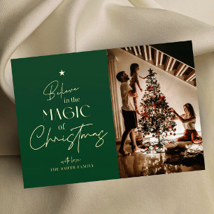 Frohe Weihnachtskalligrafie Green Foto Foil Card Folien Feiertagskarte