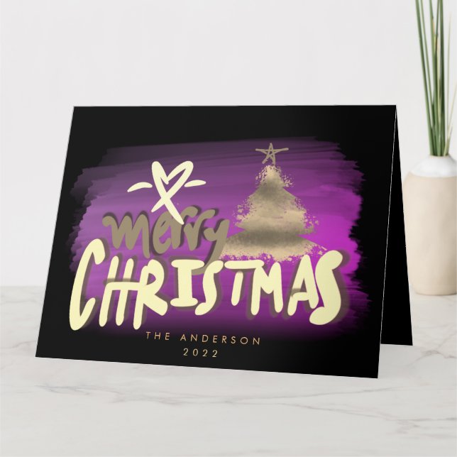 Frohe Weihnachtskalligrafie Herzbaum Foto Karte (Vorderseite)