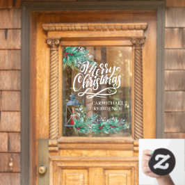 Frohe Weihnachtskalligrafie Lantern Holly Garlands Fensteraufkleber