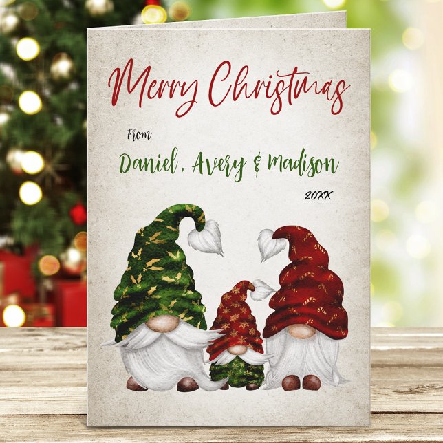 Frohe Weihnachtskalligrafie Rustic Gnome Familie Feiertagskarte (Available in high quality print or digital download for quick text messaging, email or self print.)