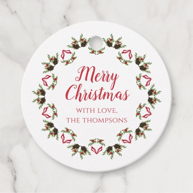 Frohe Weihnachtskalligrafie Script Moderner Kranz Geschenkanhänger (Vorderseite)