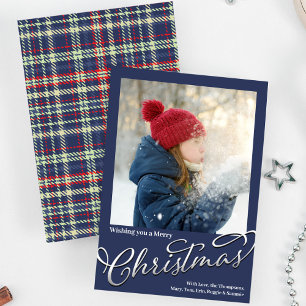 Frohe Weihnachtskalligrafie Script Navy Blue Karie Feiertagskarte