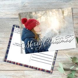 Frohe Weihnachtskalligrafie Script Navy Blue Karie Feiertagspostkarte
