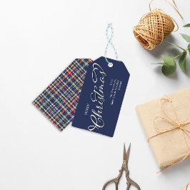 Frohe Weihnachtskalligrafie Script Navy Blue Karie Geschenkanhänger