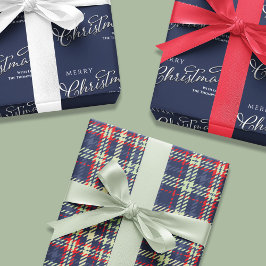 Frohe Weihnachtskalligrafie Script Navy Blue Niedl Geschenkpapier Set