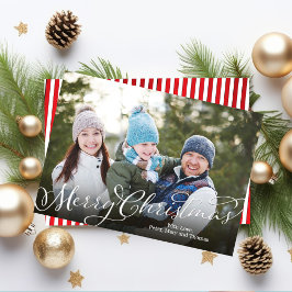 Frohe Weihnachtskalligrafie Script Red Striped Feiertagskarte