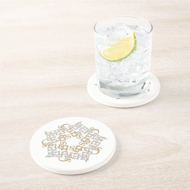 Frohe Weihnachtskalligrafie Star Art Gold, Silber Getränkeuntersetzer (Seite)