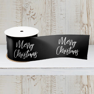 Frohe Weihnachtskalligrafie White Black Holiday Satinband