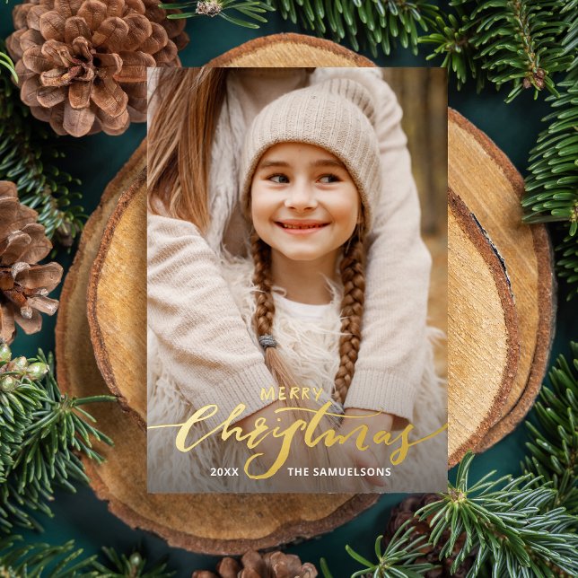 Frohe Weihnachtskalligraphie 2 Fotos Gold Folieneinladung (Von Creator hochgeladen)