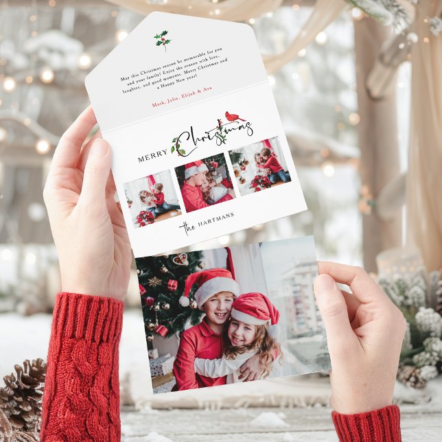 Frohe Weihnachtskalligraphie Botanical 3 Foto All In One Einladung (Von Creator hochgeladen)