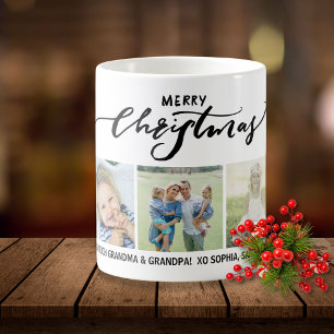 Frohe Weihnachtskalligraphie Familienfamilien Foto Kaffeetasse