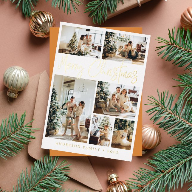 Frohe Weihnachtskalligraphie Foto Gold Folien Feiertagskarte (Von Creator hochgeladen)