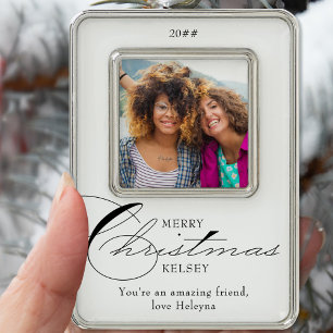 Frohe Weihnachtskalligraphie Friend Foto Rahmen-Ornament Silber