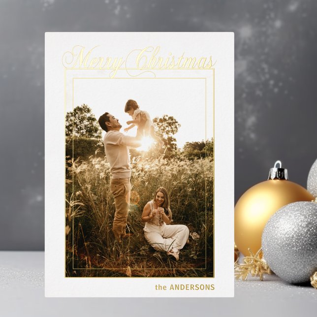 Frohe Weihnachtskalligraphie Holidays FOTO Folien Feiertagskarte (Merry Christmas Calligraphy Holidays PHOTO Foil Holiday Card)