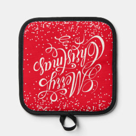 Frohe Weihnachtskalligraphie Red White Topflappen