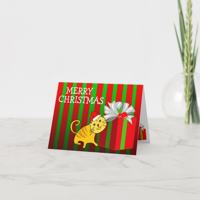 Frohe Weihnachtskarte Cat Geschenkboxen Feiertagskarte (Vorderseite)