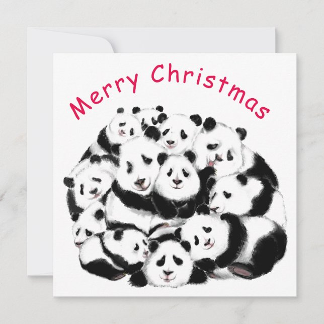 Frohe Weihnachtskarte Happy Pandas Family - Funny (Vorderseite)