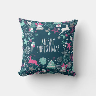 Frohe Weihnachtskarte mit Schneeflocken und Weihna Kissen