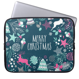 Frohe Weihnachtskarte mit Schneeflocken und Weihna Laptopschutzhülle
