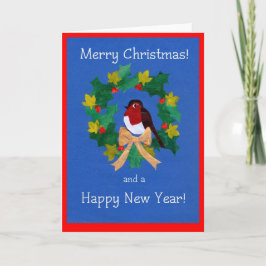 Frohe Weihnachtskarte, Robin, Holly, Ivy Wreath Feiertagskarte