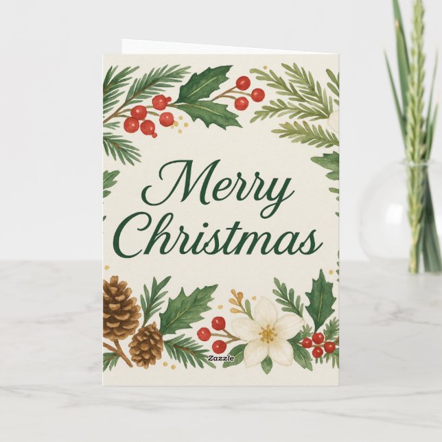 Frohe Weihnachtskarte Winterblumen Tannenzweige  Karte (Rückseite)