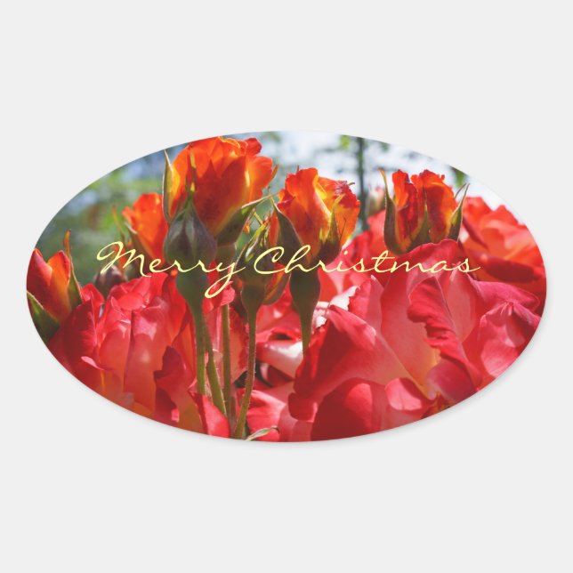 Frohe Weihnachtskarten Siegel Aufkleber Rote Rosen (Vorderseite)