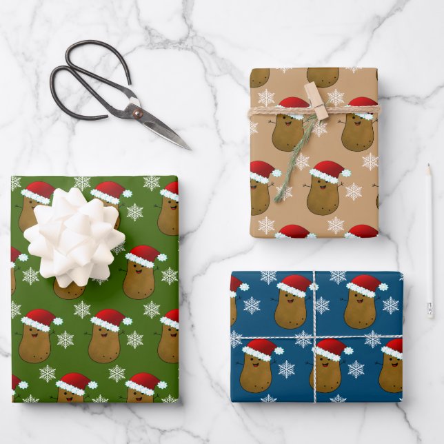 Frohe Weihnachtskartoffeln Geschenkpapier Set (Vorderseite)