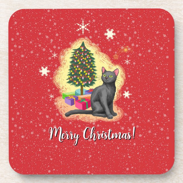 Frohe Weihnachtskat Getränkeuntersetzer (Vorderseite)