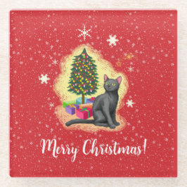 Frohe Weihnachtskat Glasuntersetzer