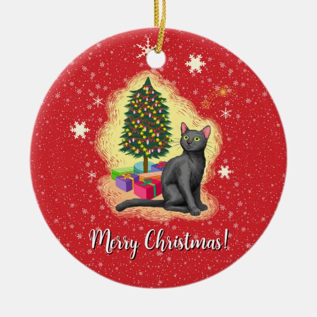 Frohe Weihnachtskat Keramik Ornament (Vorne)
