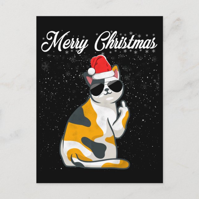 Frohe Weihnachtskat Middle Finger Rude Xmas Ugly C Postkarte (Vorderseite)