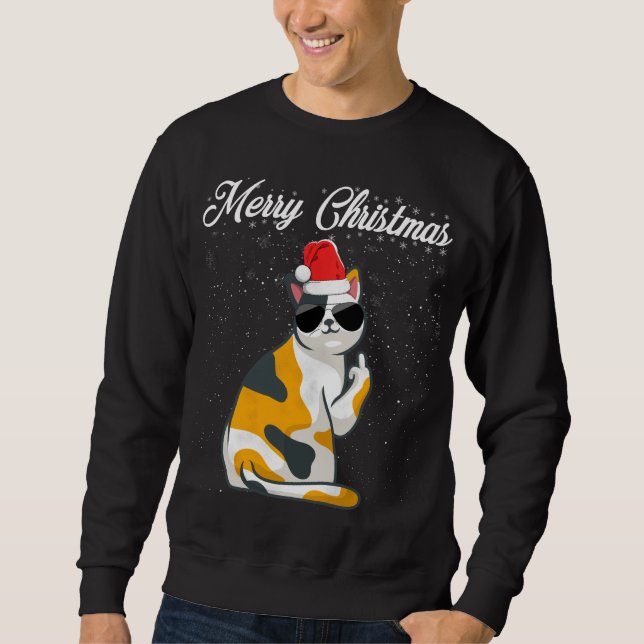 Frohe Weihnachtskat Middle Finger Rude Xmas Ugly C Sweatshirt (Vorderseite)