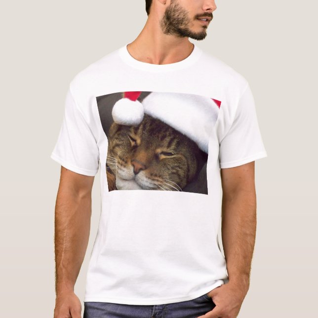 Frohe Weihnachtskat mit Weihnachtsmannmütze Shirt (Vorderseite)