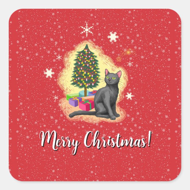 Frohe Weihnachtskat Quadratischer Aufkleber (Vorderseite)