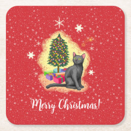 Frohe Weihnachtskat Rechteckiger Pappuntersetzer