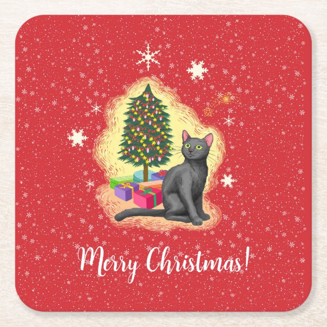Frohe Weihnachtskat Rechteckiger Pappuntersetzer (Vorderseite)