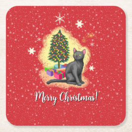 Frohe Weihnachtskat Rechteckiger Pappuntersetzer