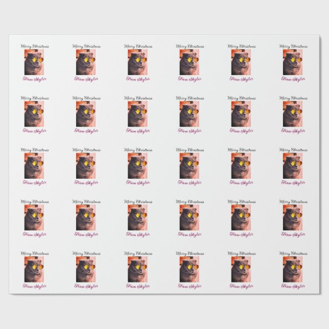 Frohe Weihnachtskatze Haustier Liebe Foto Geschenkpapier (Flach)