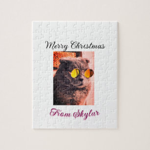 Frohe Weihnachtskatze Haustier Liebe Foto Puzzle